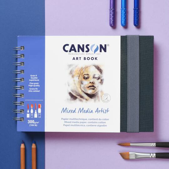 Canson Artist Series Mixed Media Art Book, Fabric Cover, Side Wire Binding, 56 Sheet